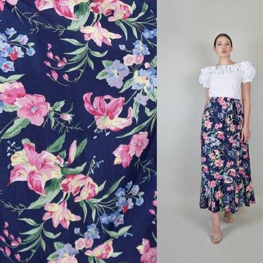 1940's Style Floral Print Skirt | Vintage Lily Print Floral Skirt 