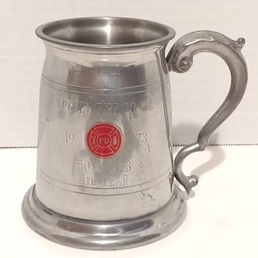 Vintage Eales of Sheffield English Pewter Stein Mug Eagely Fire Department Alum Made in England 6" 