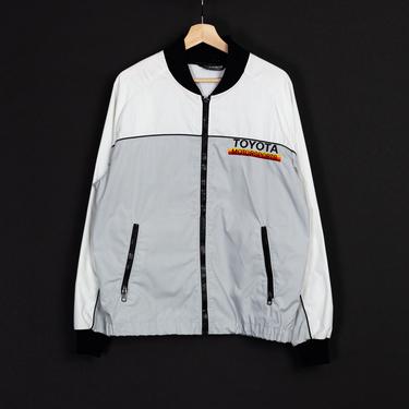Vintage Toyota Motorsports Racing Jacket - Men's Large, Women's XL | 90s Grey White Motorcycle Windbreaker Coat 