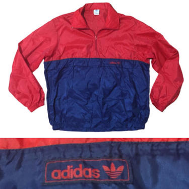 90s ADIDAS Trefoil Windbreaker Red and Navy Blue // Adidas Jacket // Health Goth // Size Large 