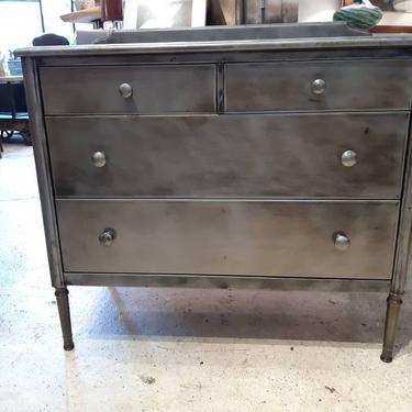 Vintage industrial stripped steel chest of drawers manufactured by the Simmons company 