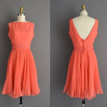 vintage 60s dress | Miss Elliette Peach Pink Fluttery Chiffon Accordion Pleat Dress | Small | 1960s vintage dress 