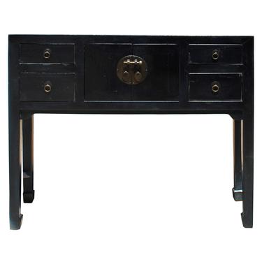 Chinese Oriental Rustic Black Lacquer Drawers Side Table cs5158S