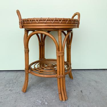 Rattan End Table with Tray