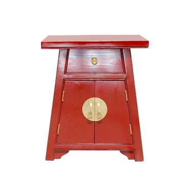 Chinese Distressed Orange Red Small A Shape End Table Nightstand cs5722S