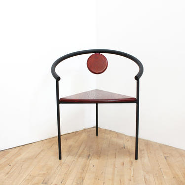 Memphis Chair Minimalist Michele de Lucchi Style Accent Dining Tripod Triangle Geometric 80s Steel Wood Modernist Minimalism 
