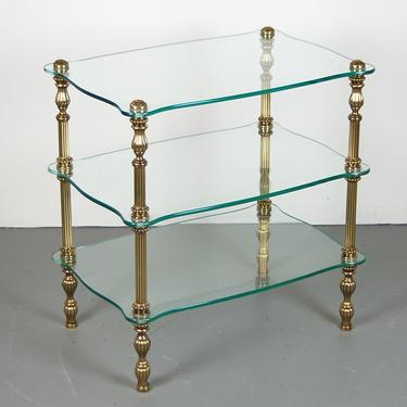 Vintage Brass 3-Tier Table w Scalloped Edge Glass Shelves Exceptional Quality 