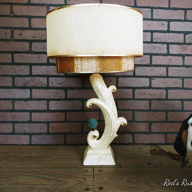 Atomic Double Light Lamp Off White/Cream/ Ivory Lamp with Double Fiberglass/Parchment Tiered Shade 
