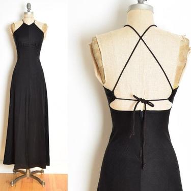 vintage 70s dress black backless cutout strappy disco long maxi sun dress XS clothing 