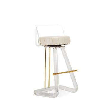 Hollywood Regency Bar Height Bar Stool / Drafting Stool in Lucite and Brass Attributed to Leon Frost 