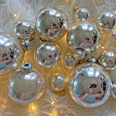 Vintage Set of 14 Silver Glass Ornaments // Silver Christmas Tree Bulbs // Silver Holiday Ornament // Vintage Christmas Decor - S5+S6 