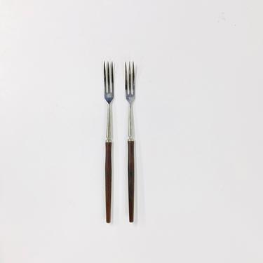 Vintage Long/ Serving Forks/ Wood Handle/ Stainless Steel/ Made in Japan/ FREE SHIPPING 