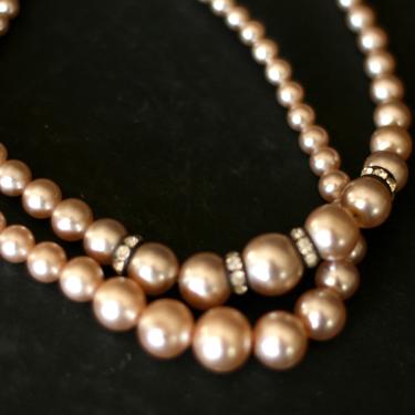 vintage pearl choker double strand with rhinestone rondelles 