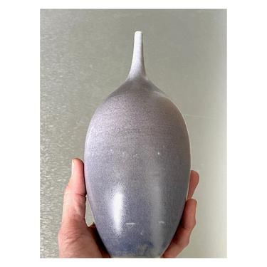 SHIPS NOW- Seconds Sale- 8&quot; Stoneware Teardrop Bottle Vase in Blue Grey Satin Glaze 