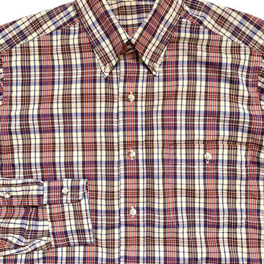 Vintage 1980s USA MADE Madras Plaid Shirt ~ S ~ Cotton Poplin ~ Button-Down Oxford ~ Single Needle 