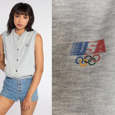 Olympics Shirt 80s Vest Team USA United States LEVIS Athletic Club Sleeveless Sweatshirt Retro Button Up Tank Top Vintage Sports Grey Small 