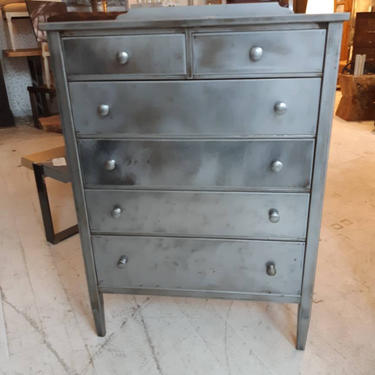 Vintage industrial tall stripped steel Simmons Co chest of drawers 