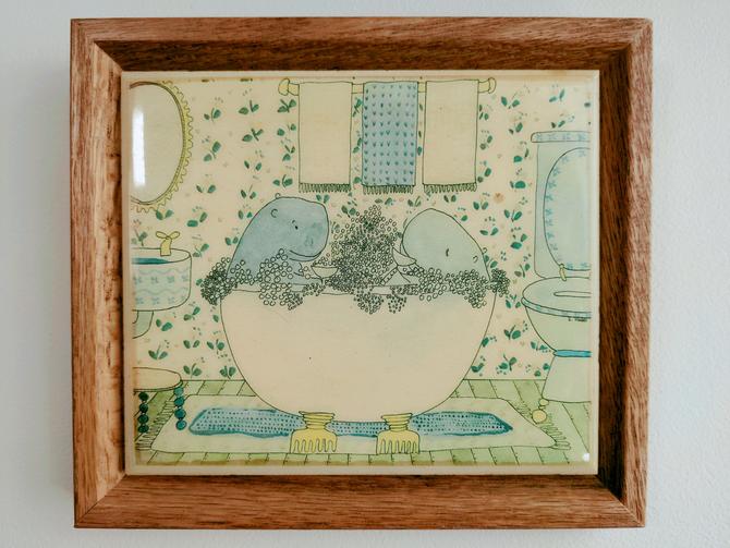Vintage Susan Verble Gantner Framed Art, Seattle Art Tile