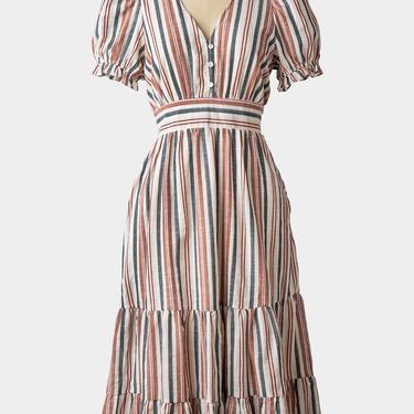 1940s Style Multi Striped Tiered Dress