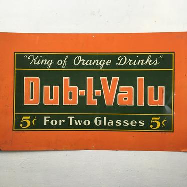 Antique Drink Advertising Sign, Tin Embossed Dub-L-Valu Orange Drink, Farmhouse Kitchen Signage, Orange Green, Wall Decor 