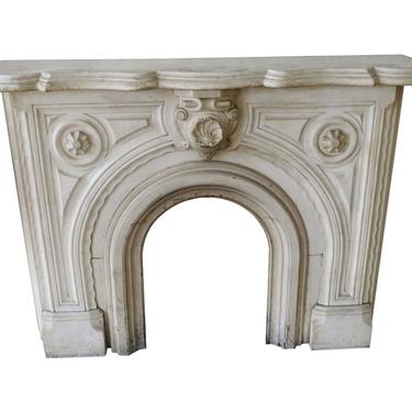 1890s Victorian Statuary White Carved Marble Mantel