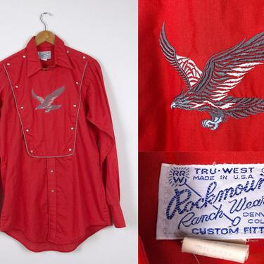 1960s/70s Vintage Red Bib Western Shirt with Eagle Embroidery by Rockmount Ranch Wear - Size M by HighEnergyVintage