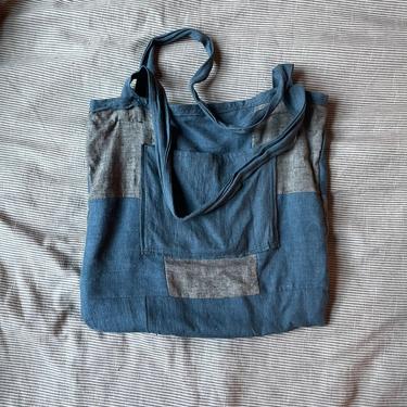 Medium Black and Grey Linen Market Bag 