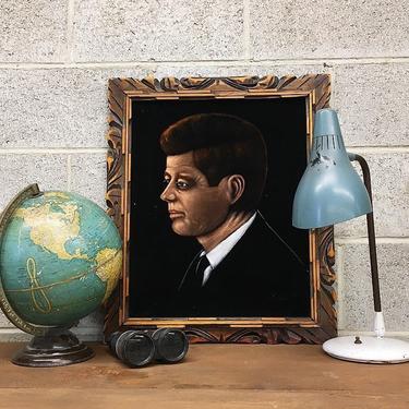 Vintage JFK Velvet Painting Retro Hand-drawn Size 23x20 President John F Kennedy Art With Carved Wood Frame 