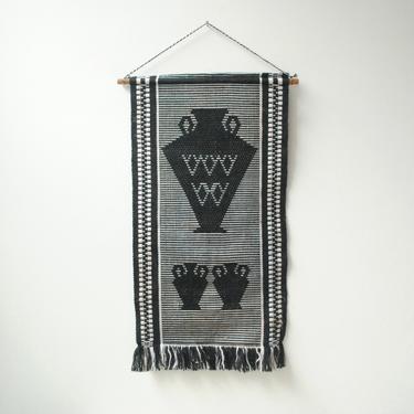 Vintage Black and White Textile Wall Hanging, Wall Textile, Wall Weaving 