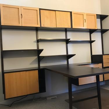 Mid Century Modern 6 Bay Bookshelf Wall Unit with desk 
