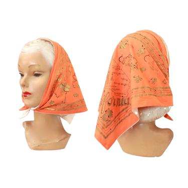 1950s California Head Scarf - 1950s Orange Head Scarf - Map of California Scarf - 1950s Novelty Headscarf - Vintage Headband Head Scarf 