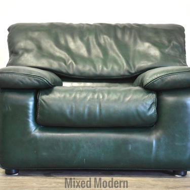 Roche Bobois Green Leather Lounge Chair 