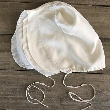 19th C French White Linen Peasant Bonnet, Rare Period Baby Clothing 