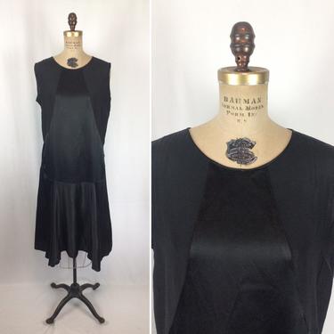 Vintage 20s Dress | Vintage black silk satin drop waist dress | 1920's silk flapper dress 