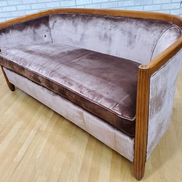 Art Deco French Curved Sofa Newly Upholstered in Velvet
