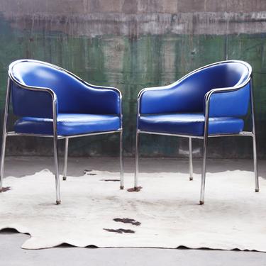 RARE Post Modern Chrome Armchair by Shelby Williams in Royal Blue Mid Century Mod chair MCM Hollywood (Set of 4 Available, Sold Indiv.) 80s 