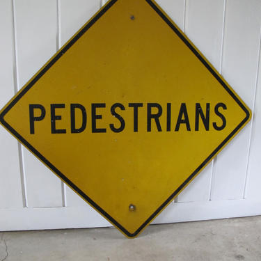 Large Yellow Pedestrian Metal Street Sign 