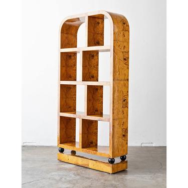 Art Deco Style Burl Double Sided Bookcase 