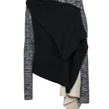 BCBG Max Azria - Black, Gray &amp; White Draped Knit Zip-Up Cardigan Sz M