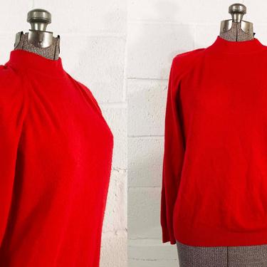 Vintage Red Sweater Designers Originals Turtleneck Zip Neck Buttons Turtle Neck Knit Made in USA Women's Small Medium 