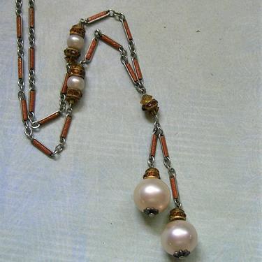 Antique 1930's Art Deco Beaded and Faux Pearl Glass Necklace, Old Art Deco Necklace, Antique Deco Necklace (#3879) 
