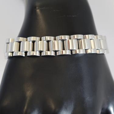 Edgy 90's stainless steel half barrel links rocker bracelet, handsome heavy stainless steel geometric biker bracelet 