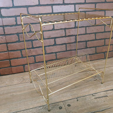 Tall Mid Century Gold Wire Record Rack Stand 