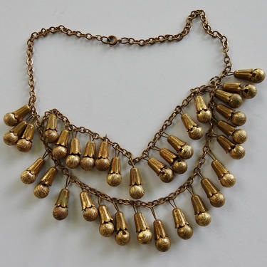 Antique Etruscan Revival Brass Bauble Necklace 