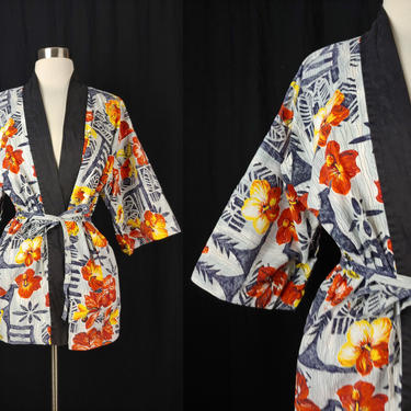 Vintage Seventies 70s Kona Kai Small / Medium Hibiscus Print Half Robe 