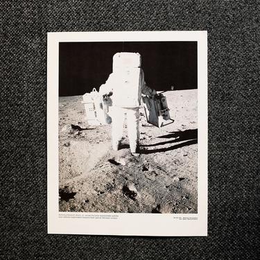 Large Nasa Print Astronaut Aldrin Experiments on the Moon Vintage 