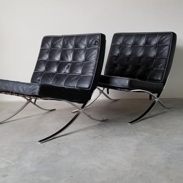 1970's Barcelona Style Chrome and Leather Lounge Chairs - a Pair 