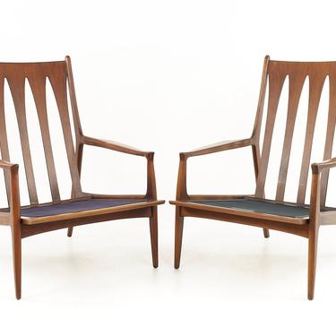 Milo Baughman for Thayer Coggin Mid Century Walnut Archie Lounge Chairs - A Pair - mcm 