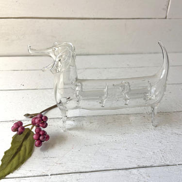 Vintage Glass Hand Blown Dachshund With Babies In Belly // Vintage Glass Weiner Dog // Vintage Dog Art // Perfect Gift, Dachshund Lover 