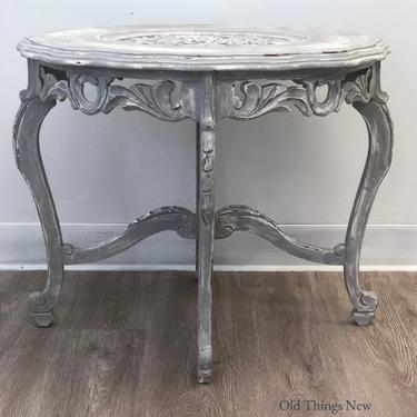 Antique Carved Painted Shabby Chic Carved Wood End Side Table Coffee Table 